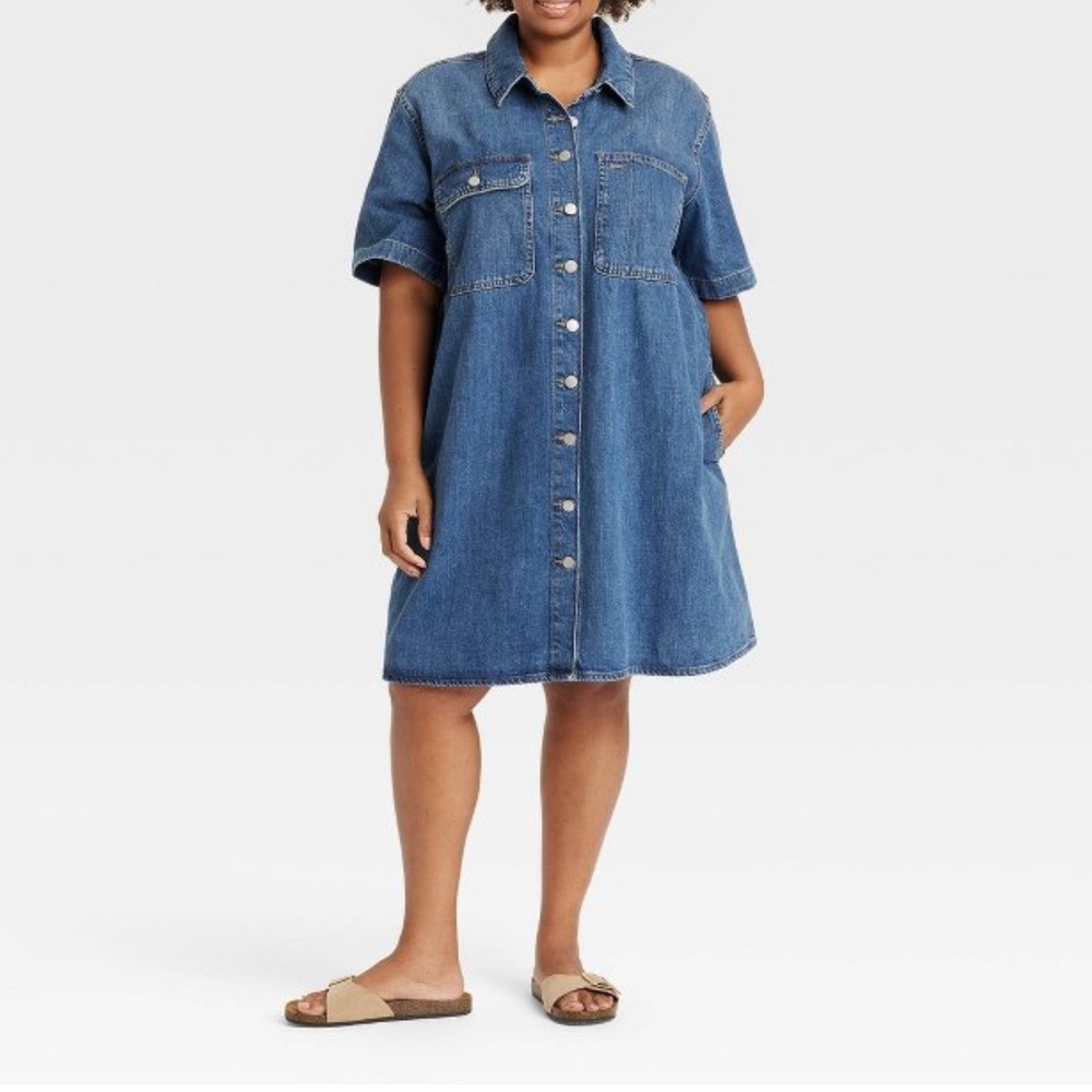 Women’s short sleeve denim mini shirtdress size L